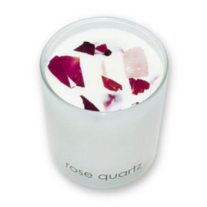 Rose quartz scented candle in a glass